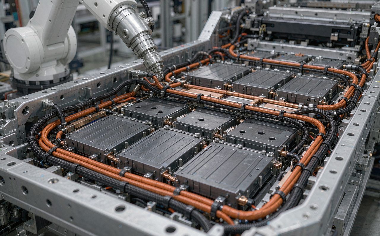 EV high-voltage battery pack busbars protected with silicone fiberglass sleeving